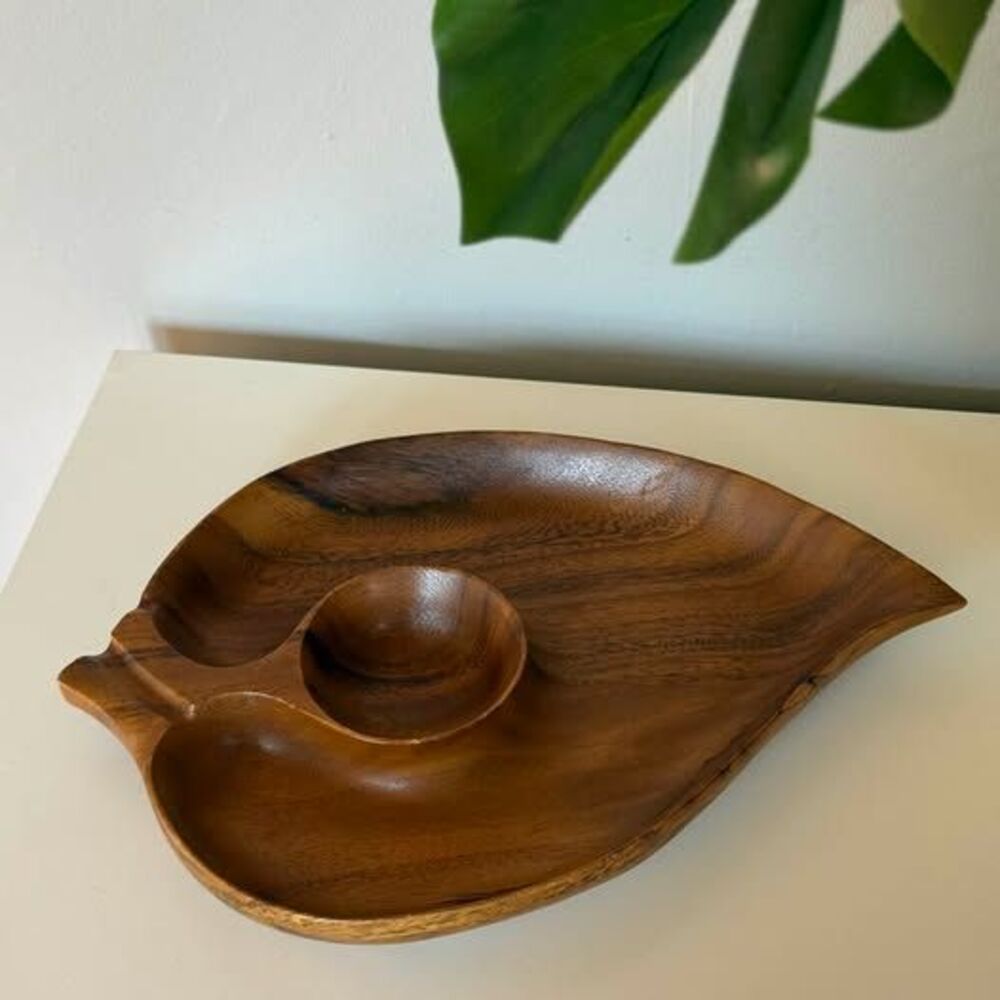 Chip and Dip Serving Tray, Hawaii Monkey Pod Wood Leaf